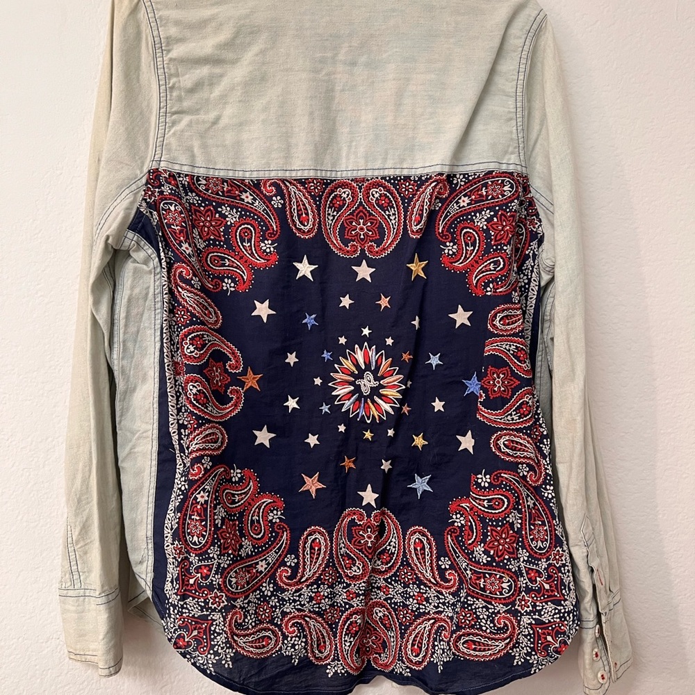 Free People Bandana Bandit Button Up Shirt Chambray Women's Size M